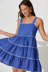 Blue Beach Dress with White Trim